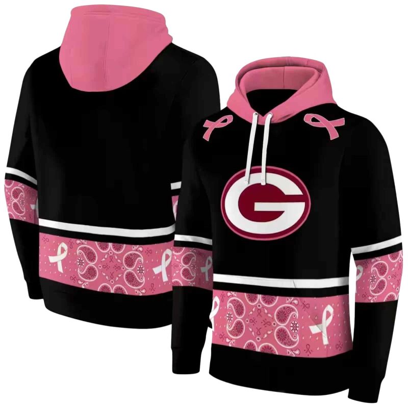 Green Bay Packers Awareness Ribbon Black Pink Aop Hoodie 1