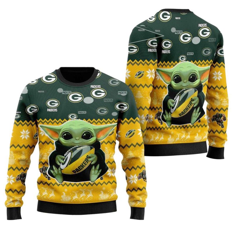 Green Bay Packers Baby Yoda American Football Fans Ugly Sweater 1