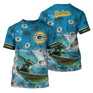 Green Bay Packers Baby Yoda Surfing AOP T Shirt