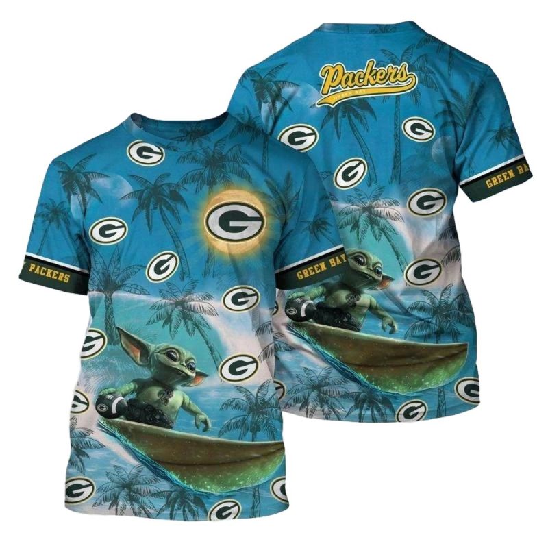 Green Bay Packers Baby Yoda Surfing Aop T Shirt 1
