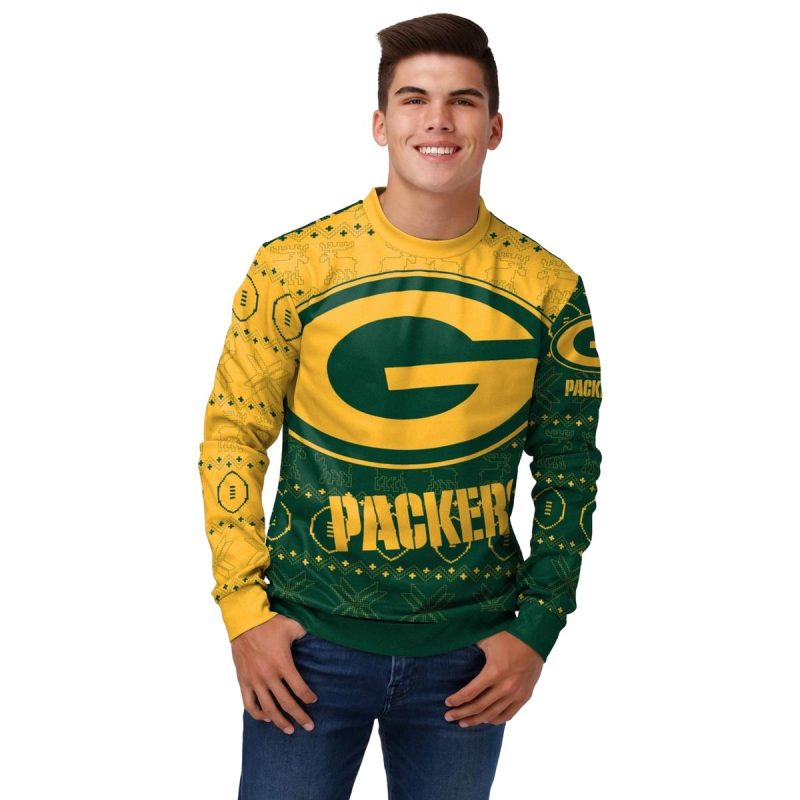 Green Bay Packers Big Logo Green And Yellow Ugly Sweater 1