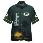 Green Bay Packers Black Palm Tree Sunset Hawaiian Shirt