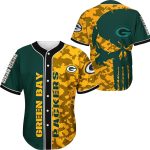 Green Bay Packers Camo Punisher Skull Baseball Jersey
