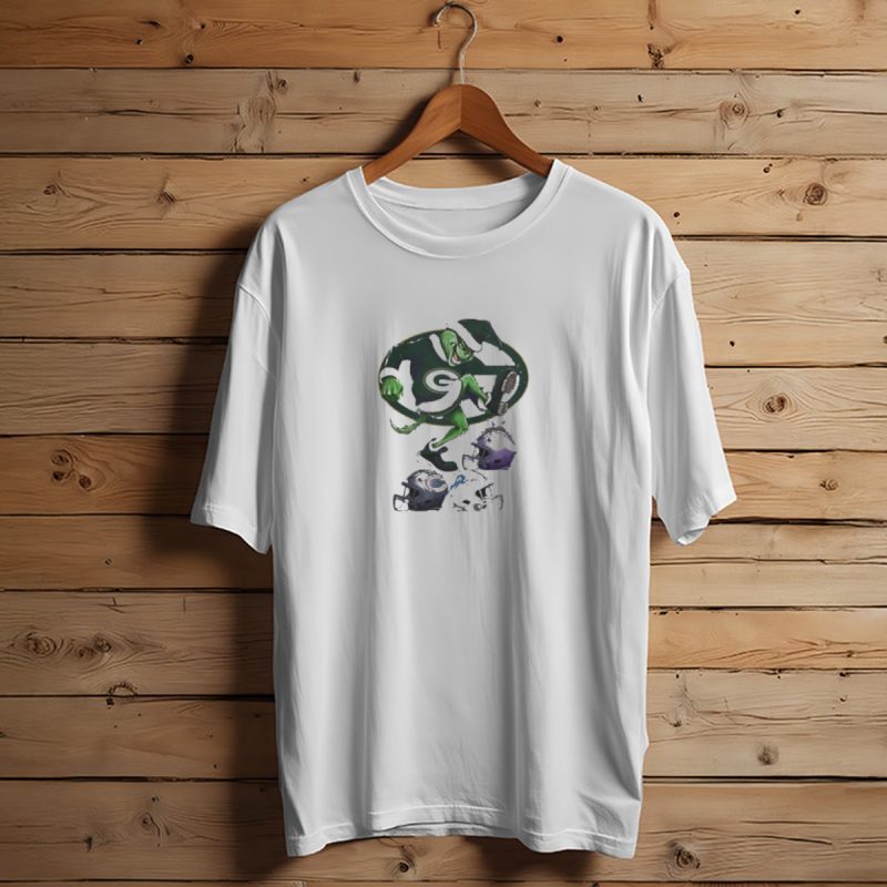 Green Bay Packers Christmas Grinch Crushing Nfl Rivals Helmets T Shirt T Shirt 1 1