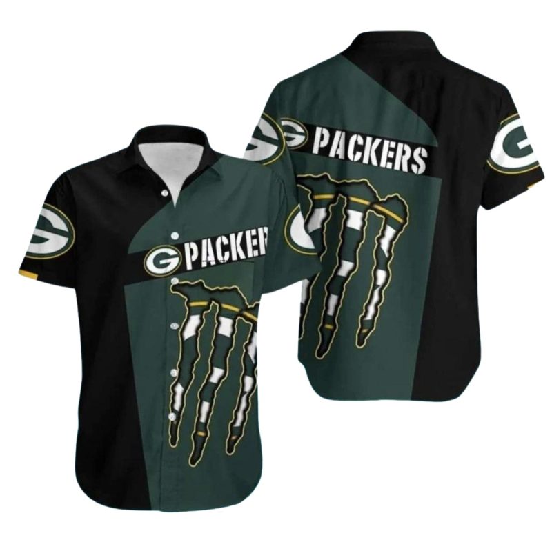 Green Bay Packers Claw Scratch Monster Energy Black Hawaiian Shirt
