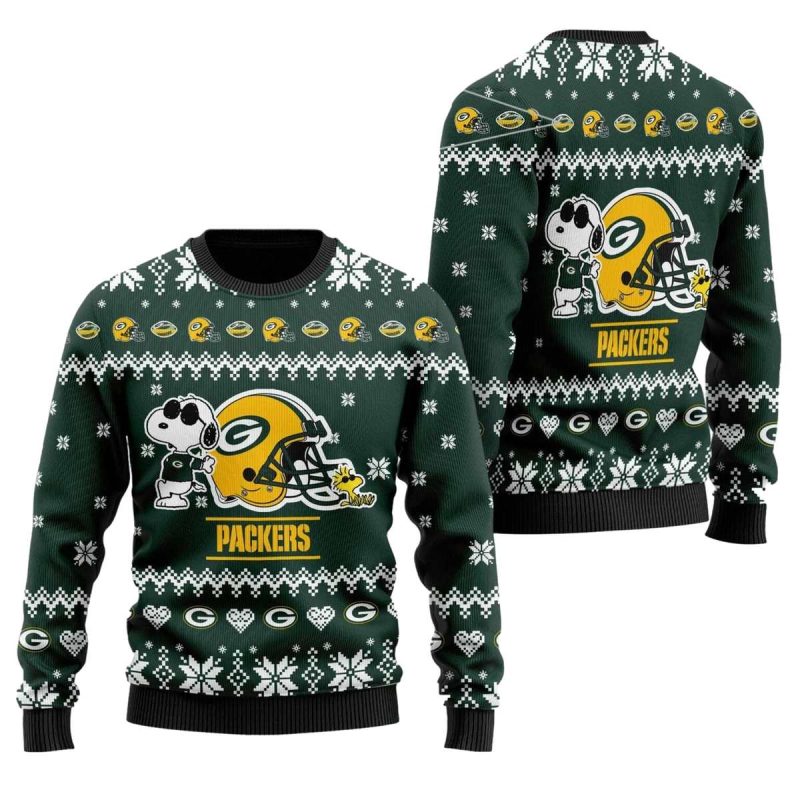 Green Bay Packers Cute The Snoopy Show Football Helmet Ugly Sweater 1