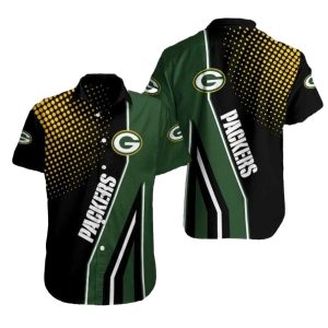 Green Bay Packers Fanatic Fade Black And Yellow Halftone Hawaiian Shirt