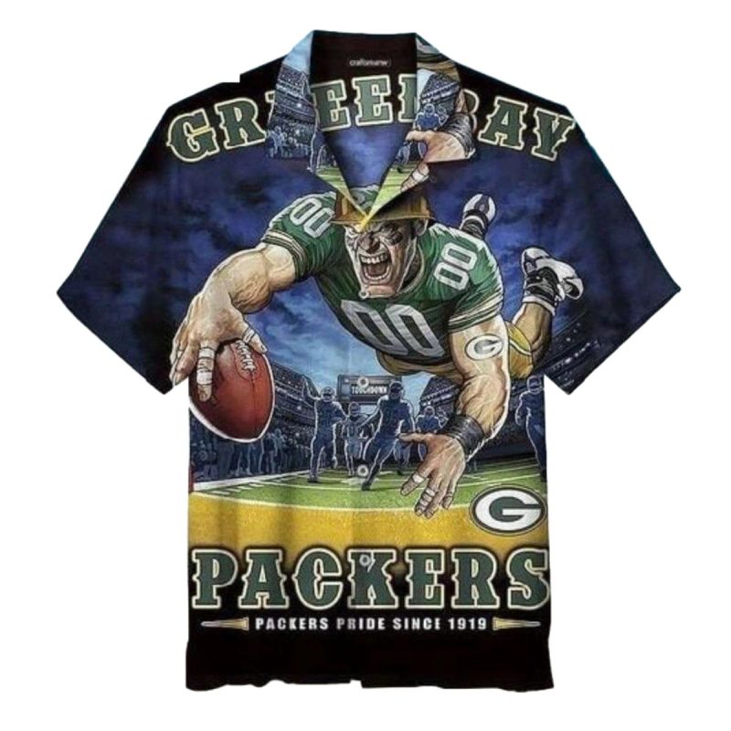 Green Bay Packers Fierce Football Player Mascot Hawaiian Shirt 1