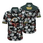 Green Bay Packers Flag Skull Floral Pattern Hawaiian Shirt
