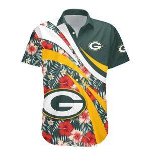 Green Bay Packers Floral Stripe Diagonal Dash Hawaiian Shirt