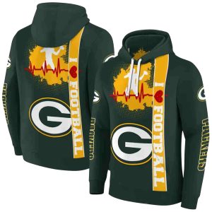 Green Bay Packers Football Heartbeat Green AOP Hoodie