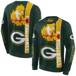 Green Bay Packers Football Heartbeat Green AOP Sweatshirt