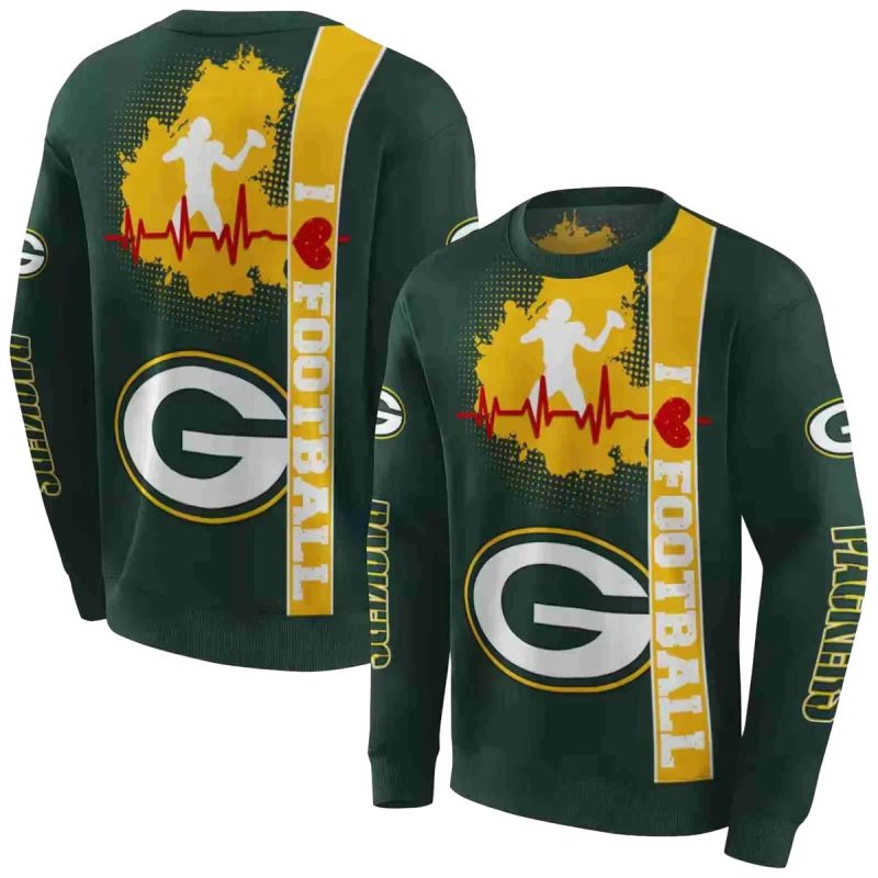 Green Bay Packers Football Heartbeat Green Aop Sweatshirt 1