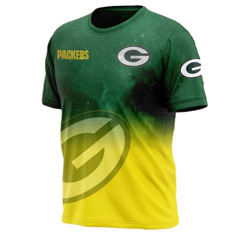 Green Bay Packers Galaxy Graphic Green And Yellow Aop T Shirt 1
