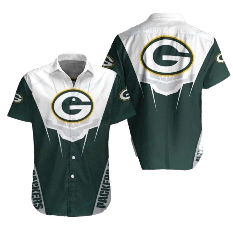Green Bay Packers Geometric White Green Hawaiian Shirt 1