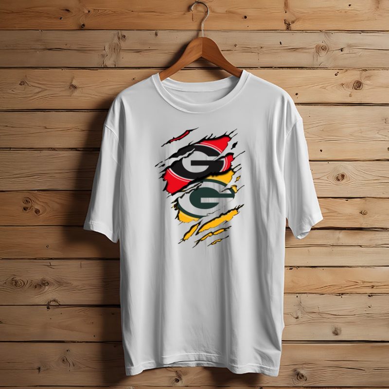 Green Bay Packers Georgia Bulldogs Dual Logo Rip Claw Marks T Shirt T Shirt 1 1