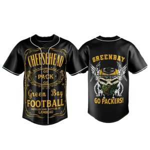 Green Bay Packers Go Pack Go Black Baseball Jersey