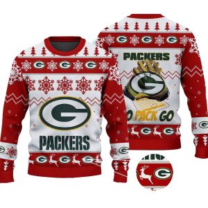 Green Bay Packers Go Pack Go Christmas White And Red Ugly Sweater