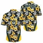 Green Bay Packers Gold And Grey Floral Hibiscus Hawaiian Shirt