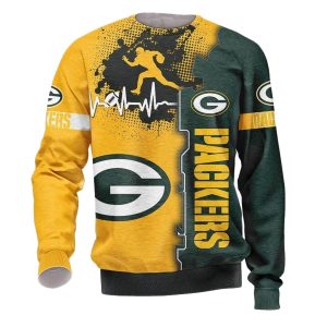 Green Bay Packers Graphic Heart ECG Line AOP Sweatshirt