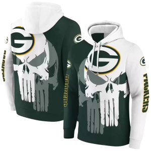 Green Bay Packers Graphic Punisher Green White AOP Hoodie