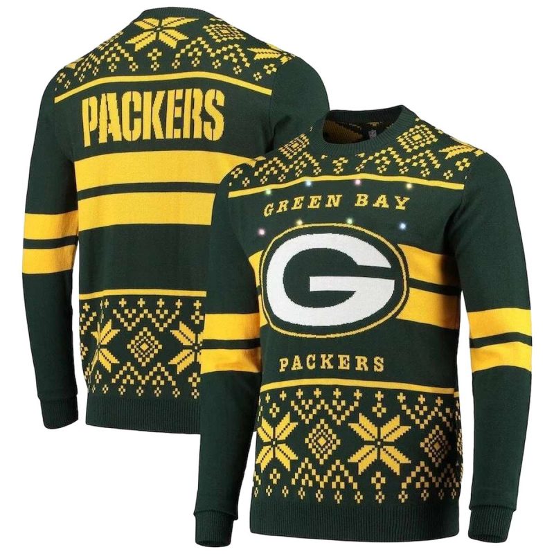 Green Bay Packers Green Gold Light Up Ugly Sweater 1