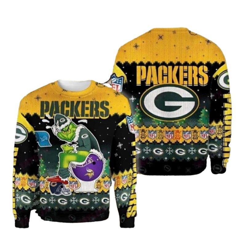 Green Bay Packers Grinch Funny Toilet Ugly Sweater 1