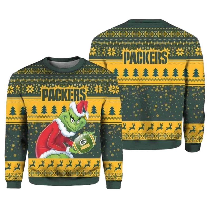 Green Bay Packers Grinch Hug Ball Ugly Sweater 1