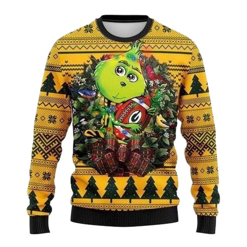 Green Bay Packers Grinch Hug Ugly Sweater 1