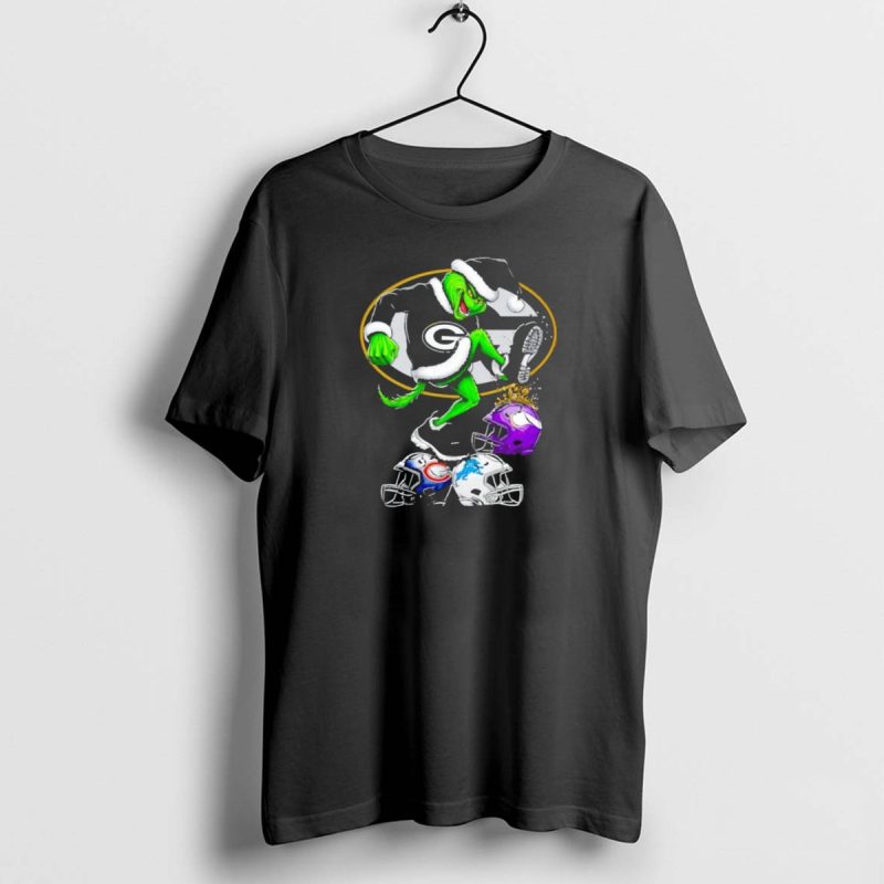Green Bay Packers Grinch Santa Stepping On Nfl Helmets Funny Christmas T Shirt 1 1 T Shirt 1 1