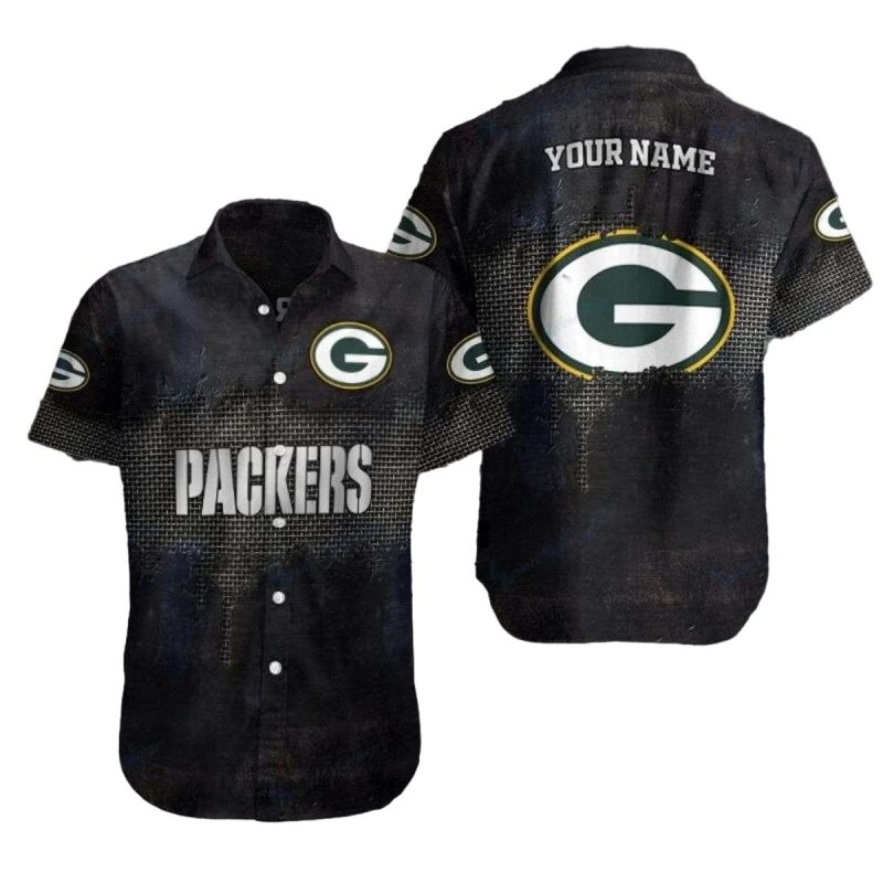 Green Bay Packers Halftone Black Hawaiian Shirt 1