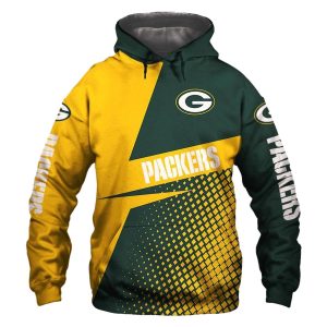 Green Bay Packers Halftone Green And Yellow AOP Hoodie