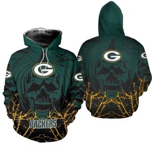 Green Bay Packers Halloween pumpkin Skull AOP Hoodie