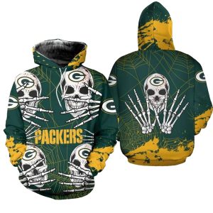 Green Bay Packers Hand Skull for Halloween AOP Hoodie
