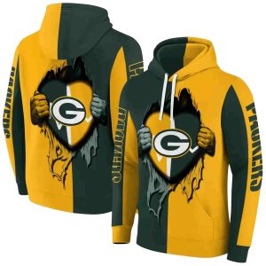 Green Bay Packers Heartbeat Graphic Green AOP Hoodie