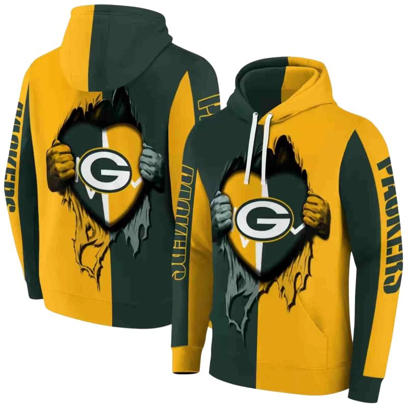 Green Bay Packers Heartbeat Graphic Green Aop Hoodie 1