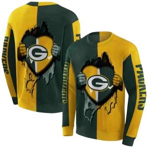 Green Bay Packers Heartbeat Graphic Green And Yellow AOP Sweatshirt