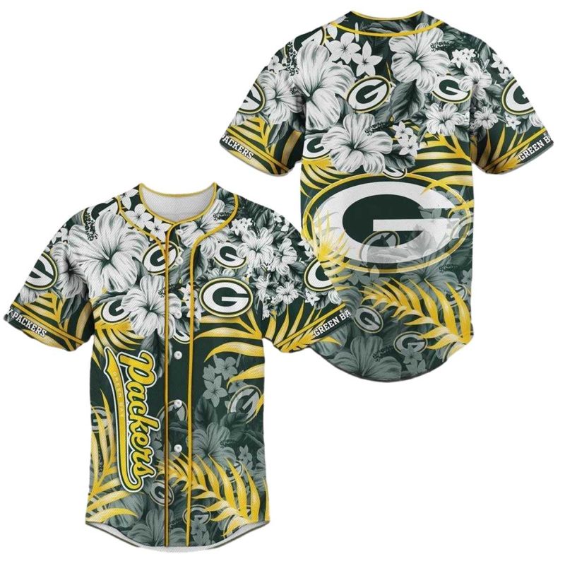 Green Bay Packers Hibiscus Floral Baseball Jersey 1