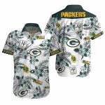 Green Bay Packers Island Flair Tropical Leaves White Hawaiian Shirt