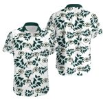 Green Bay Packers Leaf Pattern And Team Logo White Hawaiian Shirt