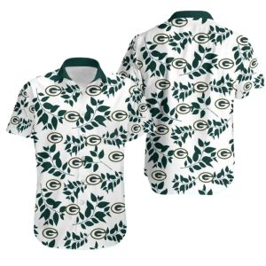 Green Bay Packers Leaf Pattern And Team Logo White Hawaiian Shirt