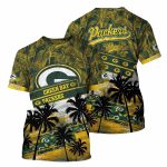 Green Bay Packers Logo And Tropical Pattern AOP T-Shirt