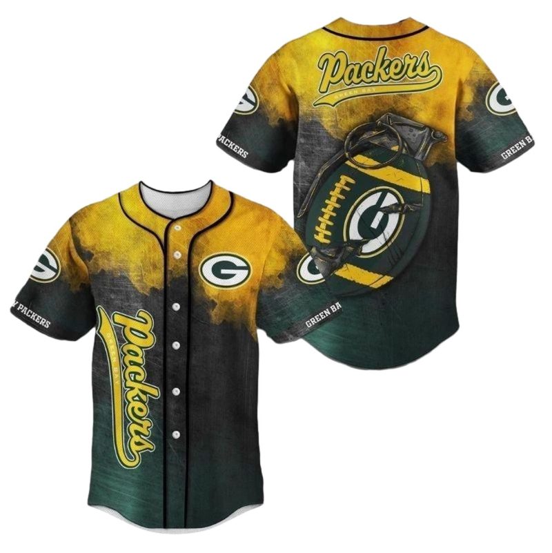 Green Bay Packers Logo Green And Yellow Retro Baseball Jersey 1