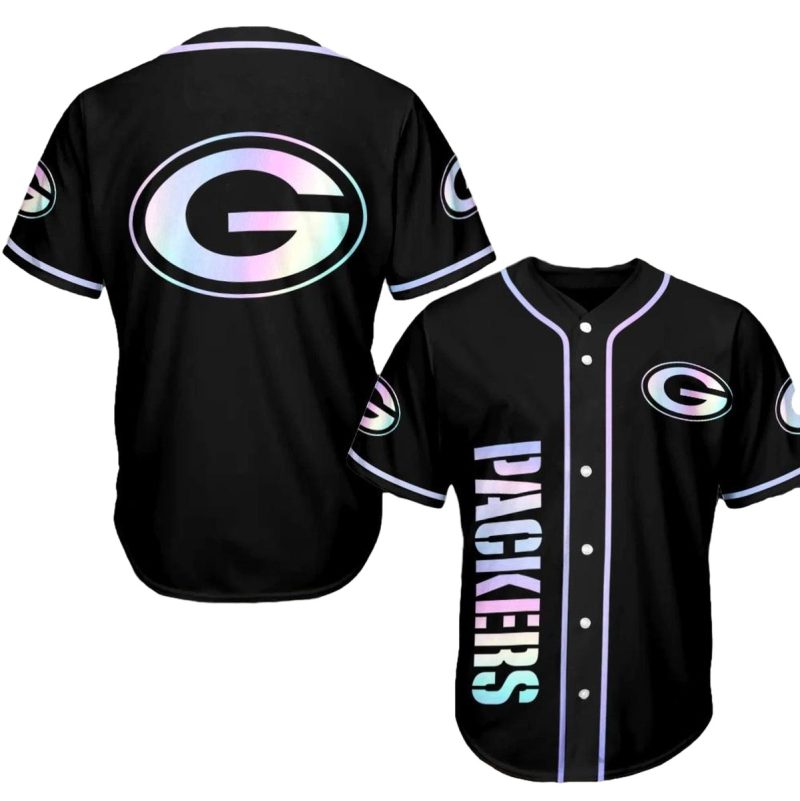 Green Bay Packers Lovely Logo Black Baseball Jersey 1