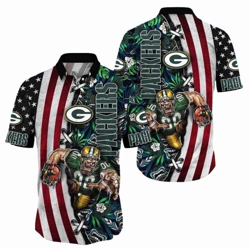Green Bay Packers Mascot And Us Flag Hawaiian Shirt 1