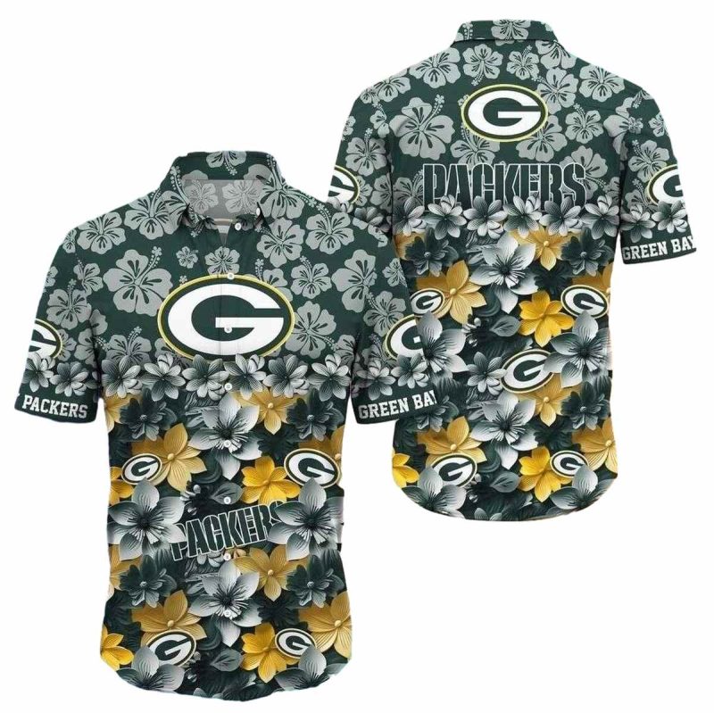 Green Bay Packers Monochrome Floral Hibiscus Hawaiian Shirt 1