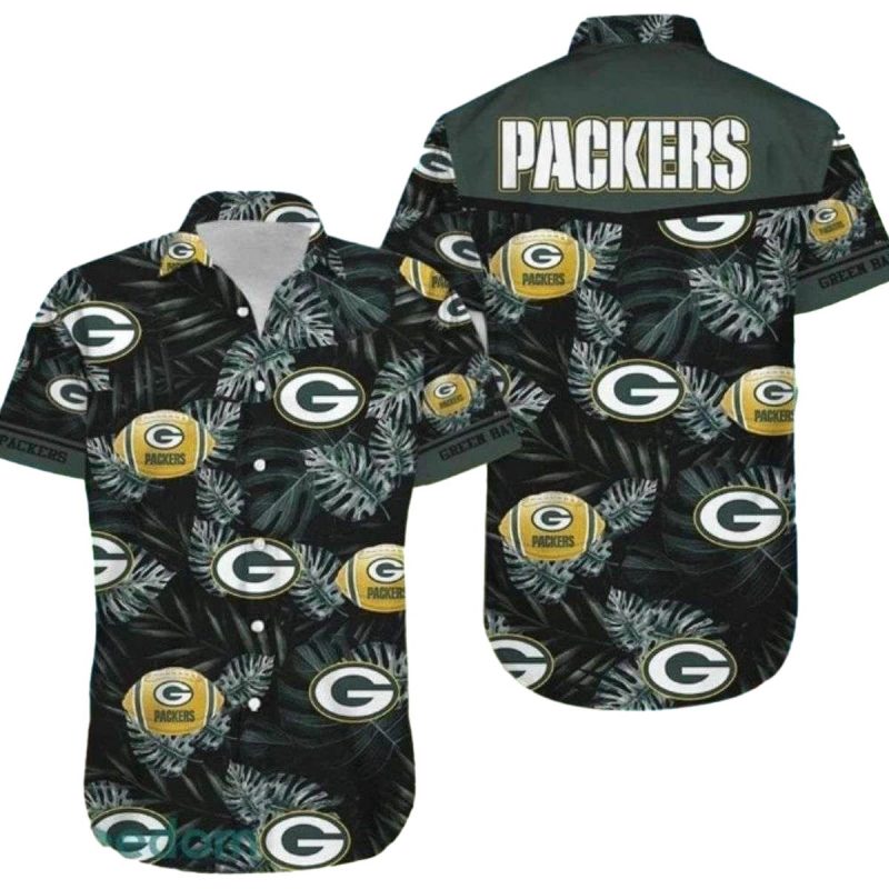 Green Bay Packers Monochrome Logo Ball Floral Hawaiian Shirt 1
