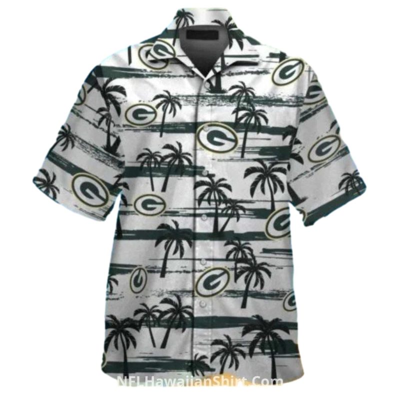 Green Bay Packers Monochrome Palm Tree White Hawaiian Shirt 1