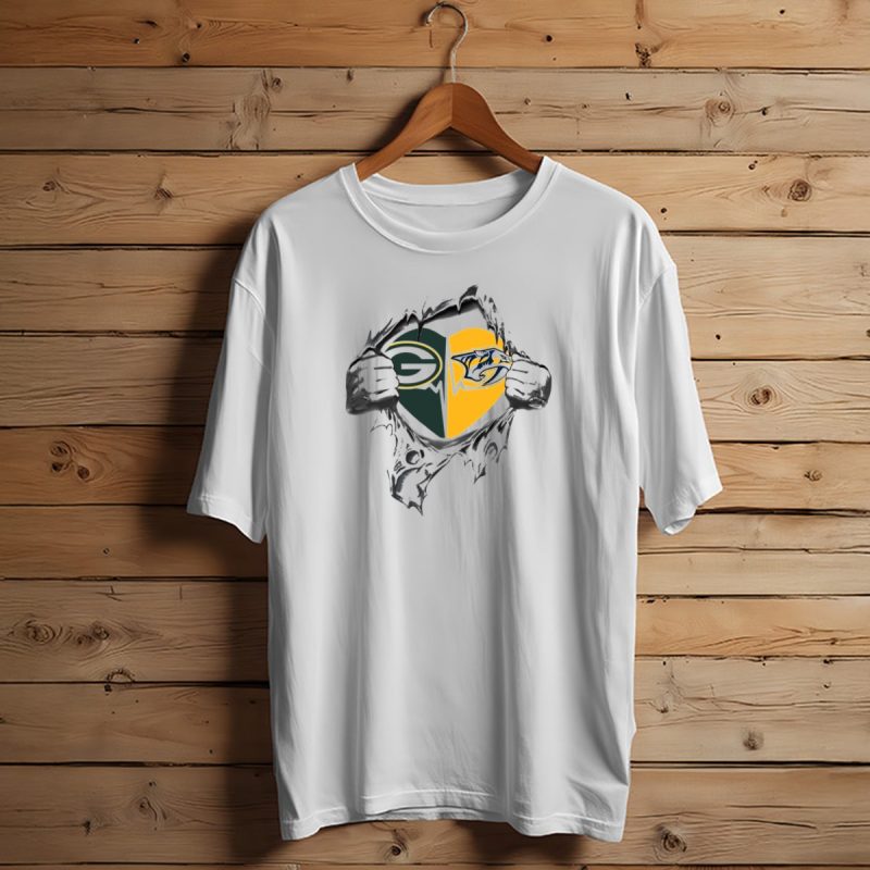 Green Bay Packers Nashville Predators Heart T Shirt T Shirt 1 1