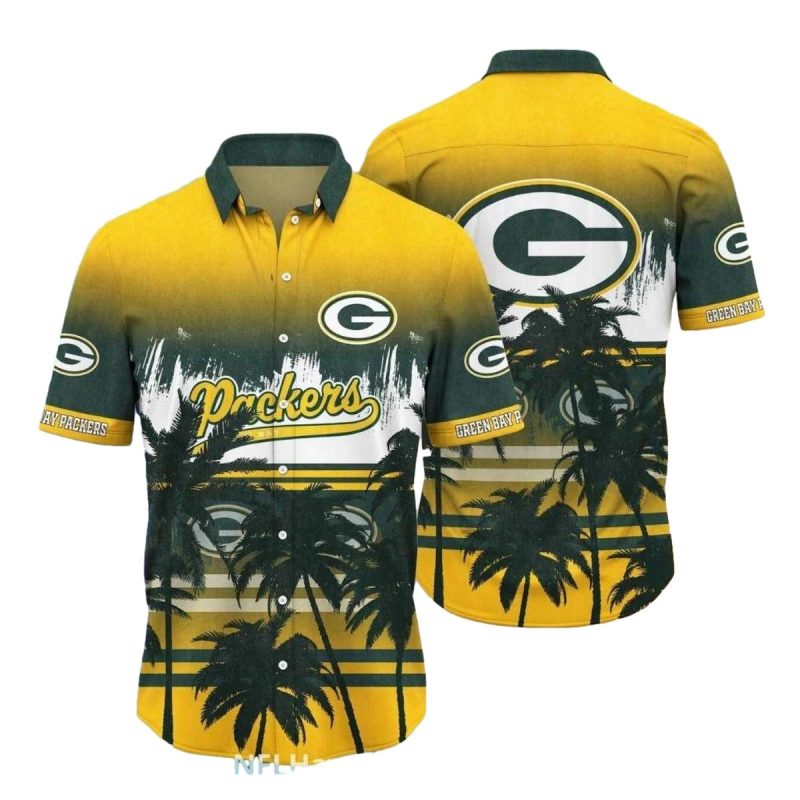 Green Bay Packers Palm Trees Gradient Stylish Game Day Wear Hawaiian Shirt 1
